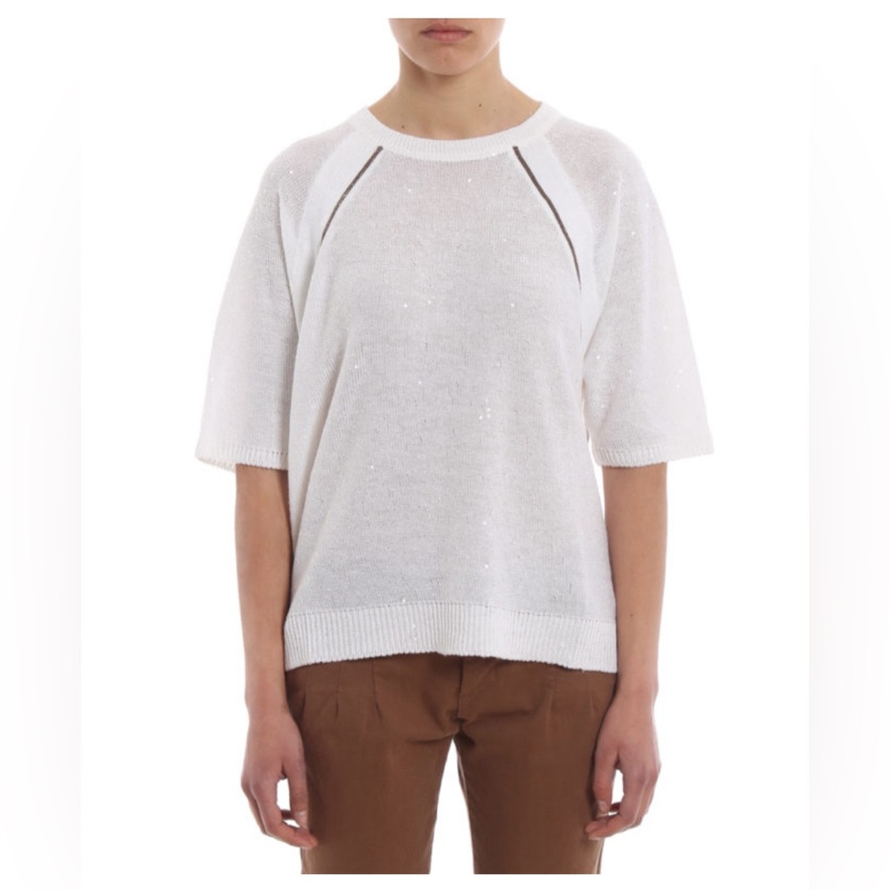 BRUNELLO CUCINELLI 
Monili sequined linen and silk crewneck top